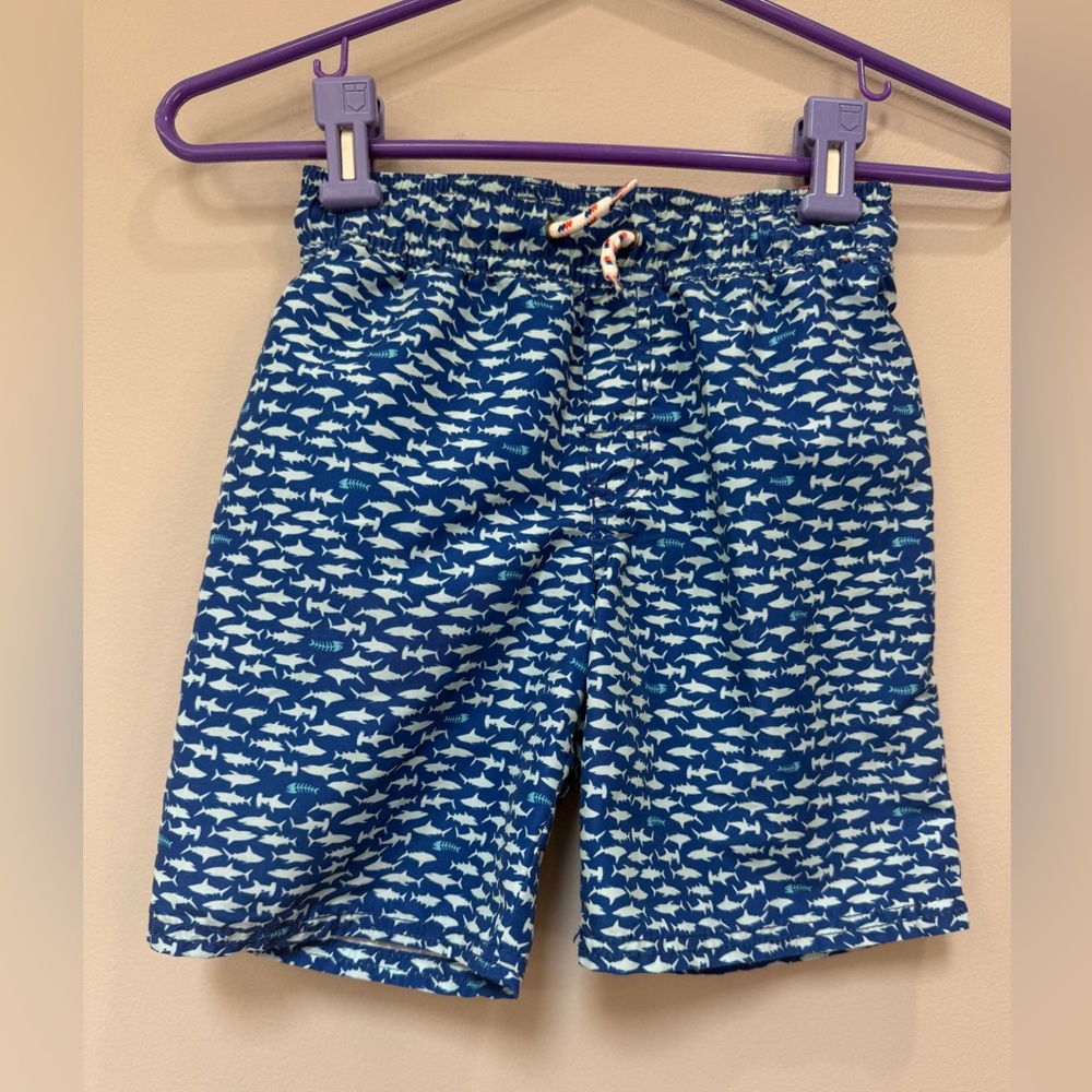 OshKosh B’gosh Boys Size 6/6A Blue Shark Print Swim Trunks Board Shorts